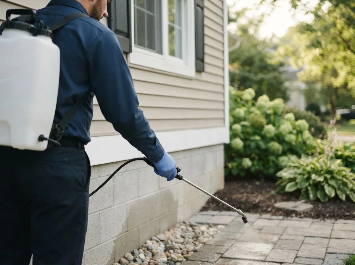 Pest control technician inspecting a home in Jones, LA